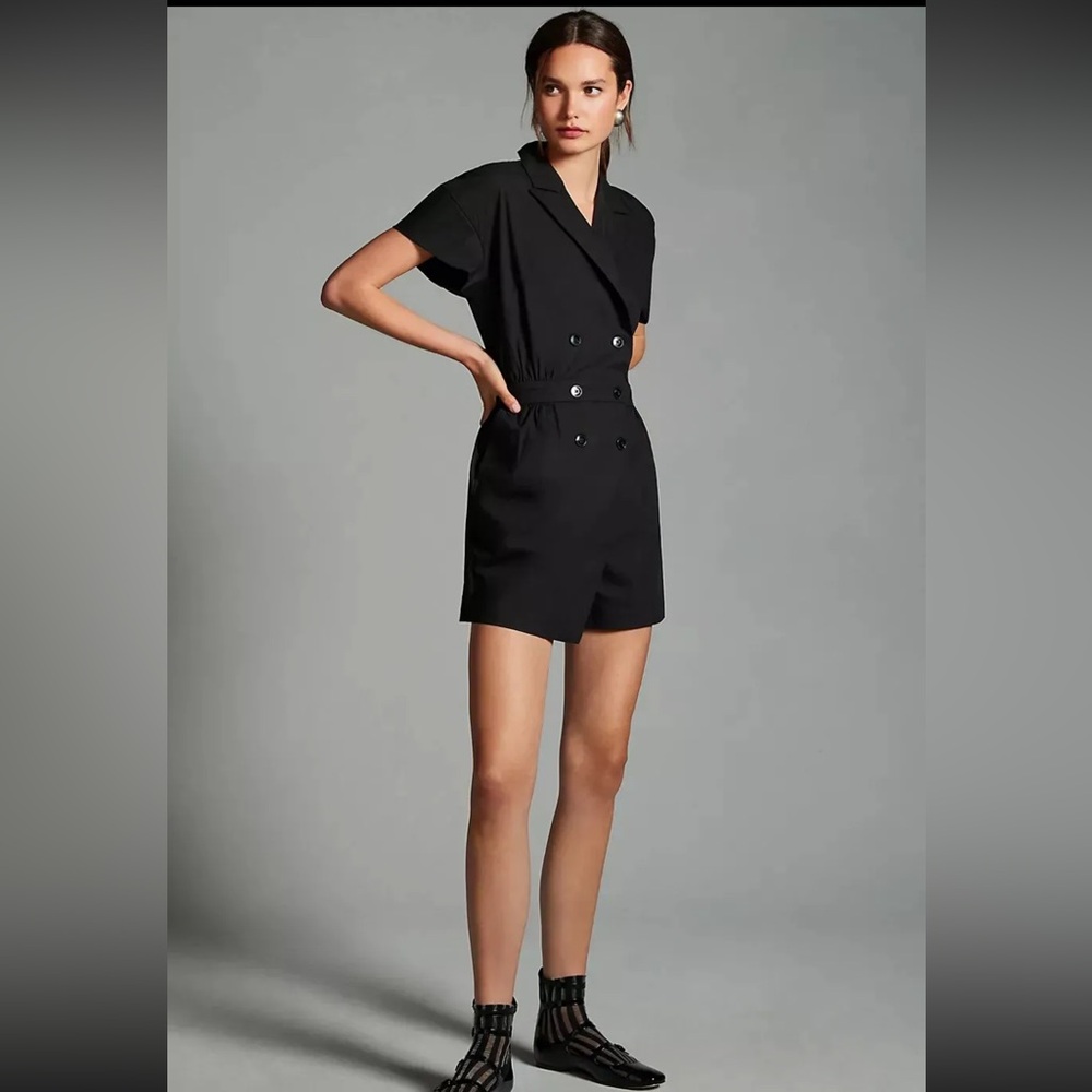 Anthropologie Maeve Black Romper - Collared Tuxedo